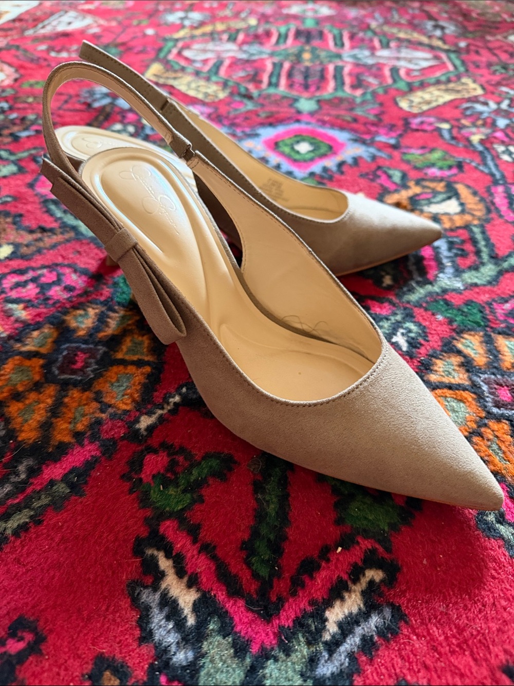 Jessica Simpson Taupe Suede Pointed Slingback Pumps